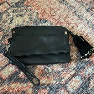 Black Leather Clutch with Tassel